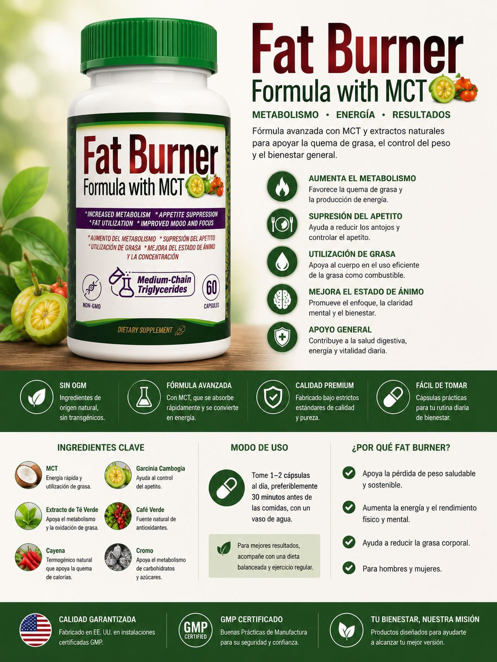 Quemador de grasa Fat Burner con MCT