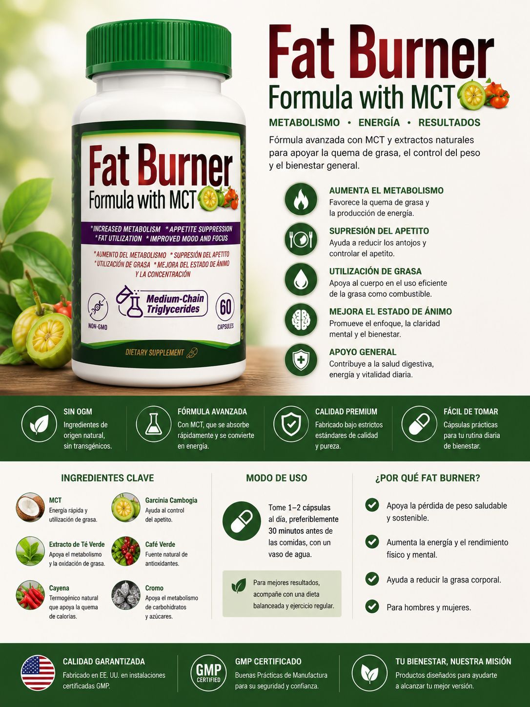 Quemador de grasa Fat Burner con MCT